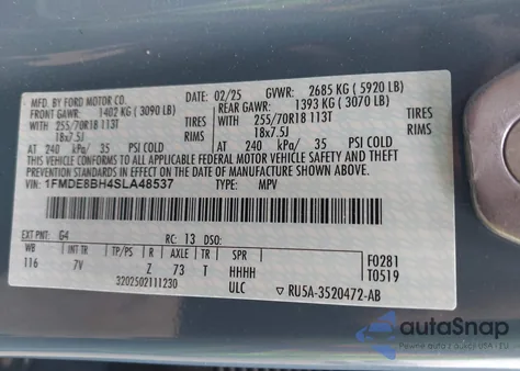 2025 Ford Bronco Outer Banks z USA, uszkodzony, nr VIN 1FMDE8BH4SLA48537